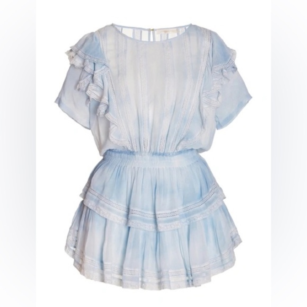 LoveShakeFancy Natasha Ruffle Minidress - Blue Tye Dye - size XS